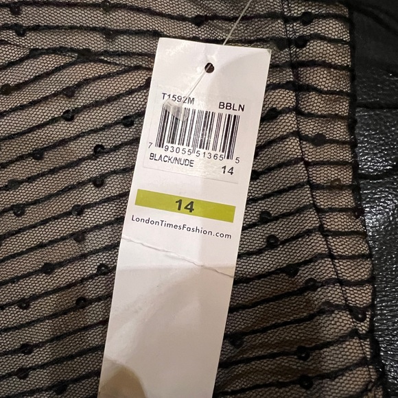 London Times Black Nude Size 14 Dress New with tags - Picture 6 of 7
